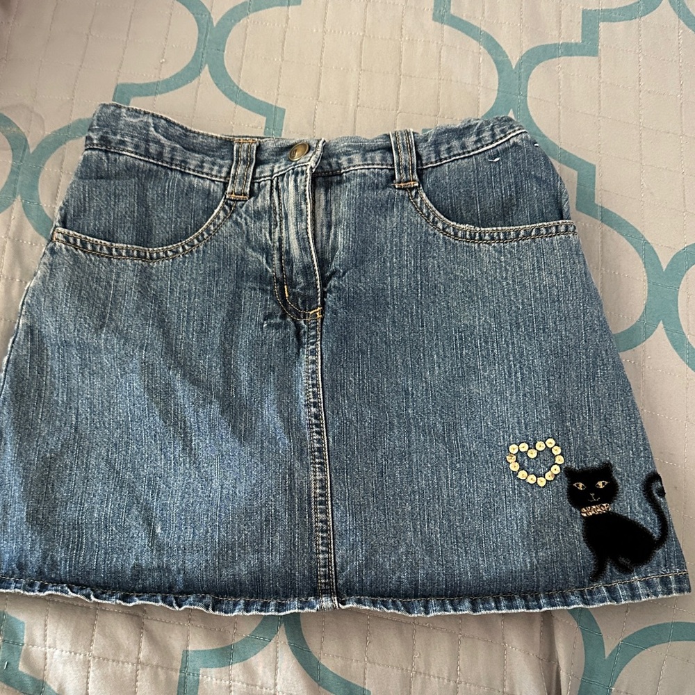 Y2K Gymboree Blue Denim Skort with Black Cat